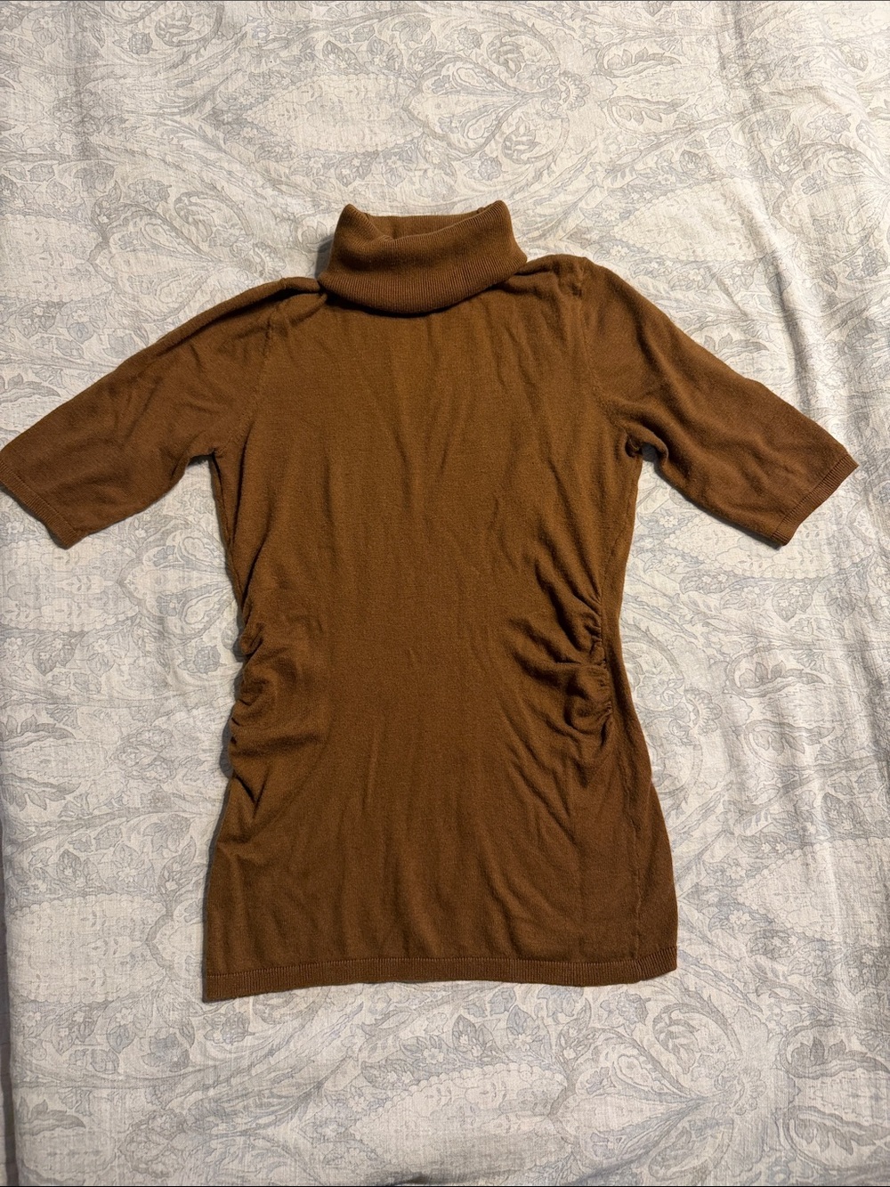 Ann Taylor Short-Sleeve Turtleneck Sweater in Brown